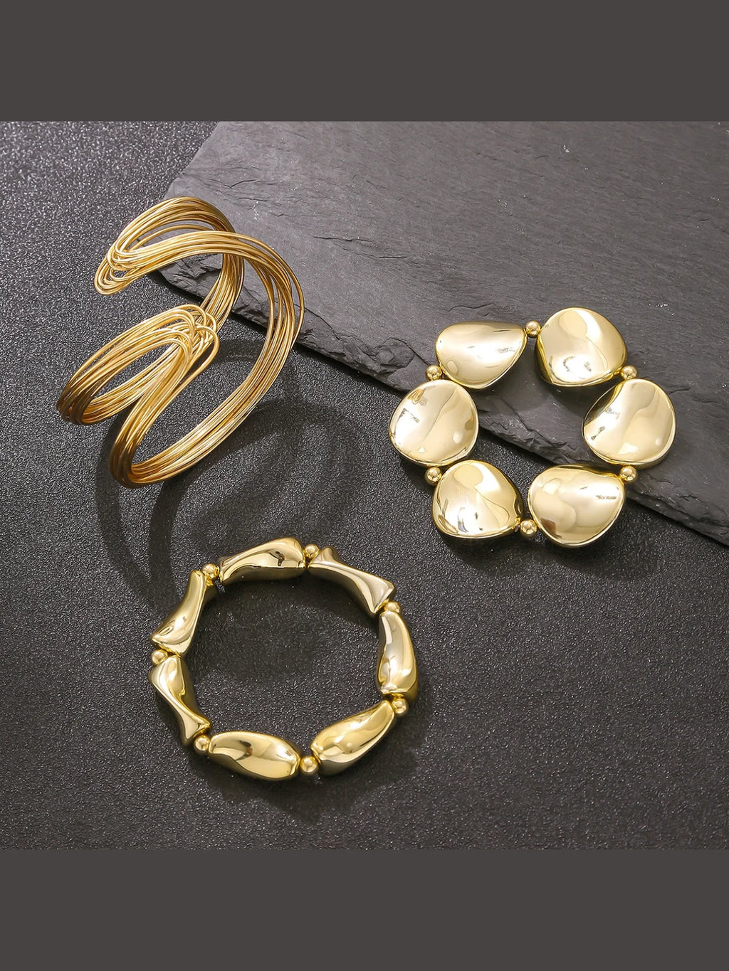 Geometric Twisted Lines Irregular Shaped Open Cuff Bracelet 3 Pieces  Set