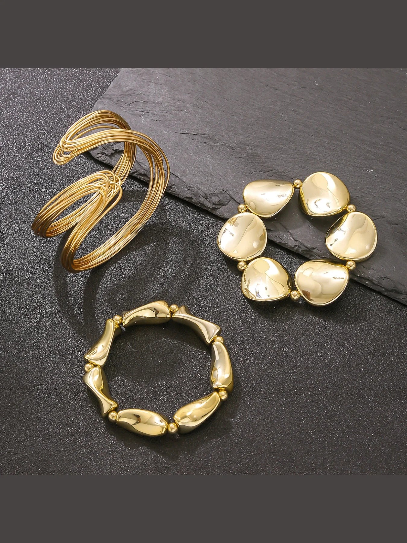 Geometric Twisted Lines Irregular Shaped Open Cuff Bracelet 3 Pieces  Set