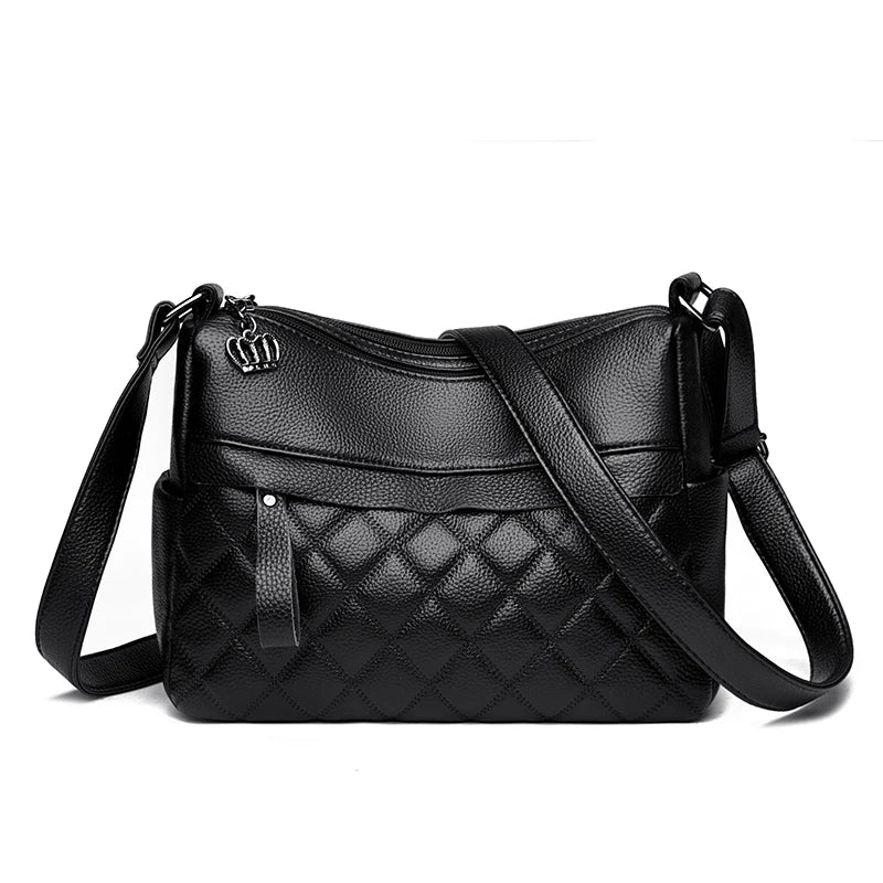Checker Style Genuine Soft Leather Shoulder Bag