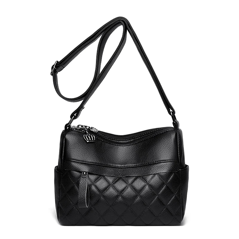 Checker Style Genuine Soft Leather Shoulder Bag