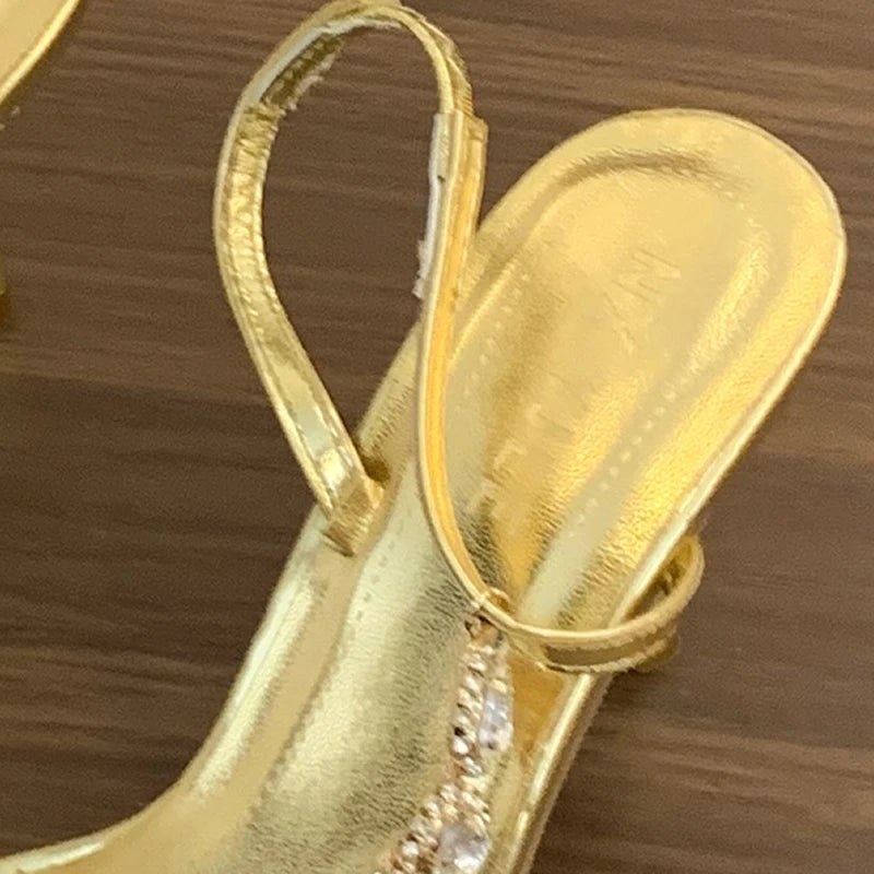 Women’s High Heel Sandals with Gem Chain Strap