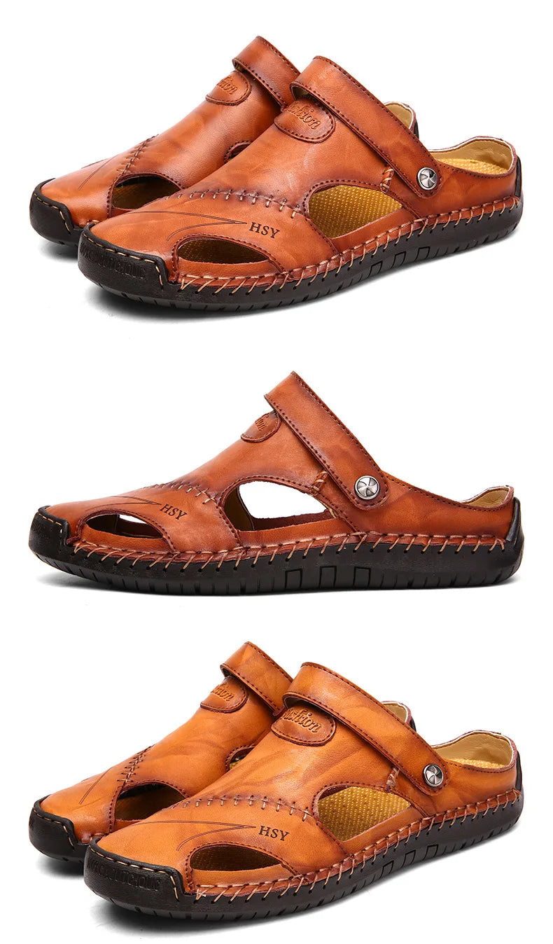 Men’s Premium Leather Sandals – Breathable Slip-On