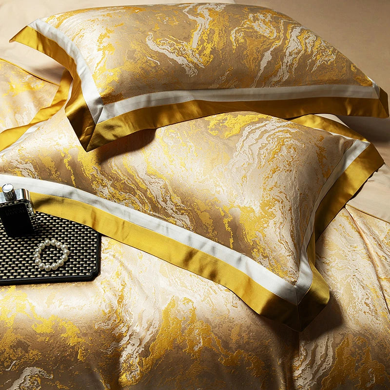 Luxury Black Gold Satin Jacquard Bedding Set 1000TC Cotton