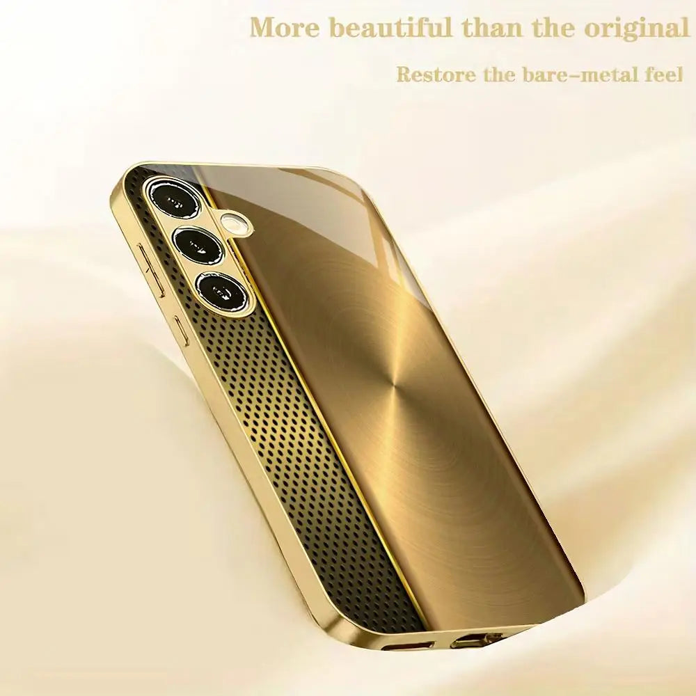 Samsung Galaxy Gold Glass Case – Electroplated Textured Shockproof Phone Cover