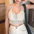 Retro Hollow Tassel Spaghetti Strap Crop Top