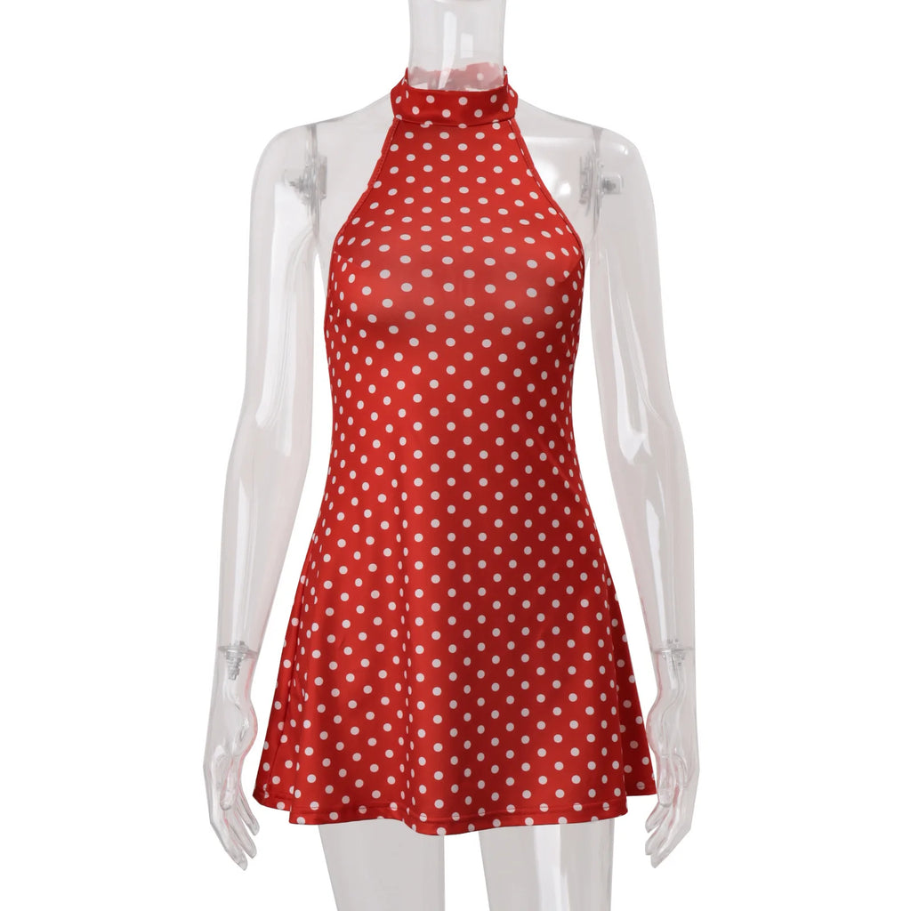 Women’s Polka Dot Off-Shoulder Sleeveless Mini Dress