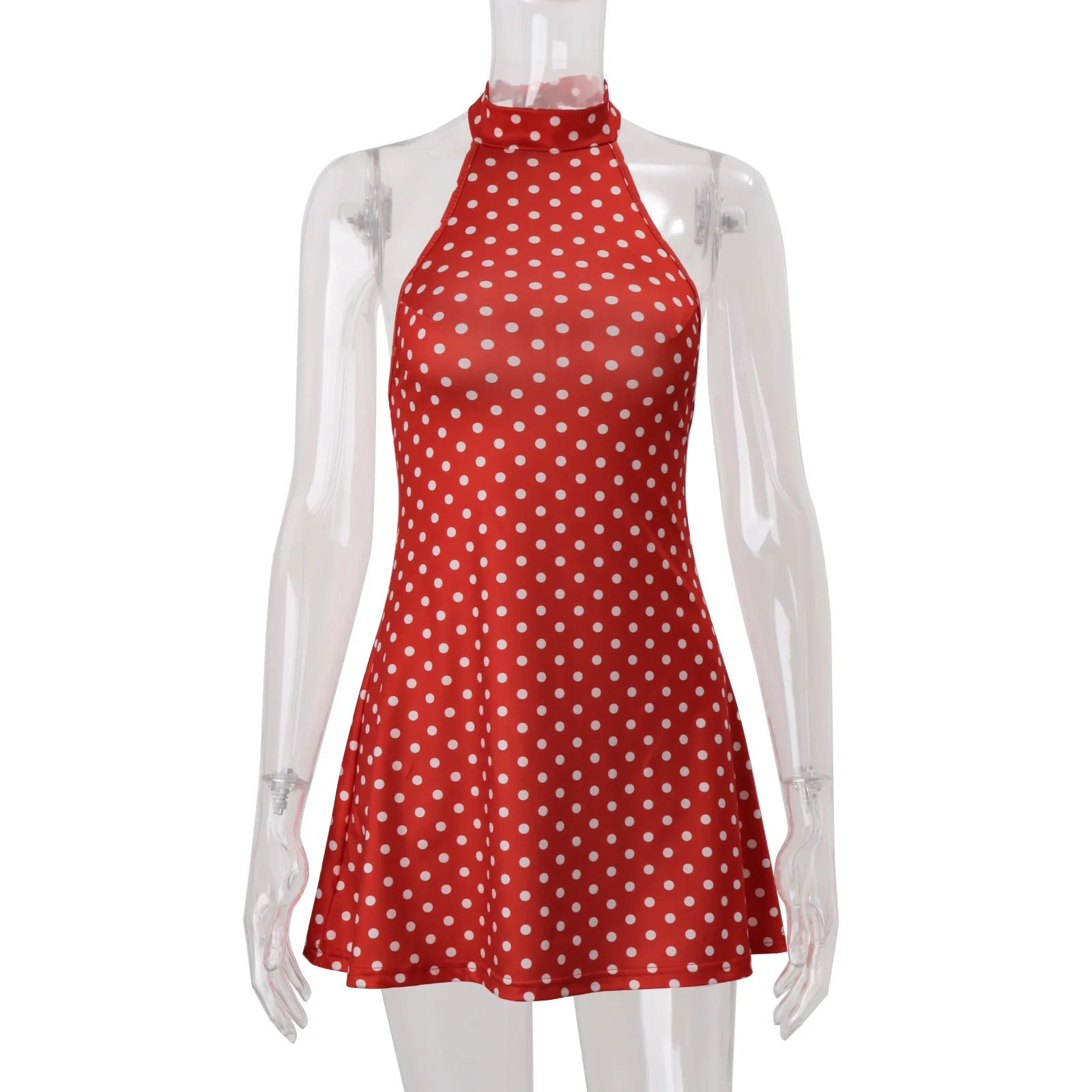 Women’s Polka Dot Off-Shoulder Sleeveless Mini Dress