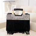 Genuine Tote Leather Handbag With Tassel Rhinestone