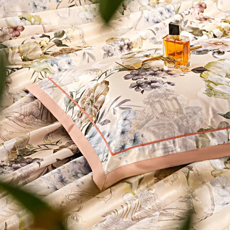  Vintage Chic Blooming Flowers Jacquard Bedding Set