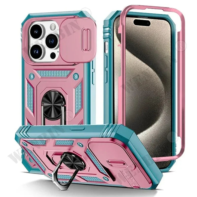 Heavy Duty iPhone Case with Camera 360 Degree Kickstand Cover