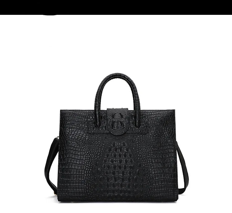 Large Crocodile Pattern Genuine Leather Shoulder Bag