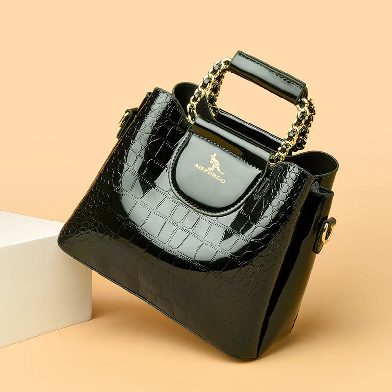 Alligator Patent PU Leather Shoulder Bag