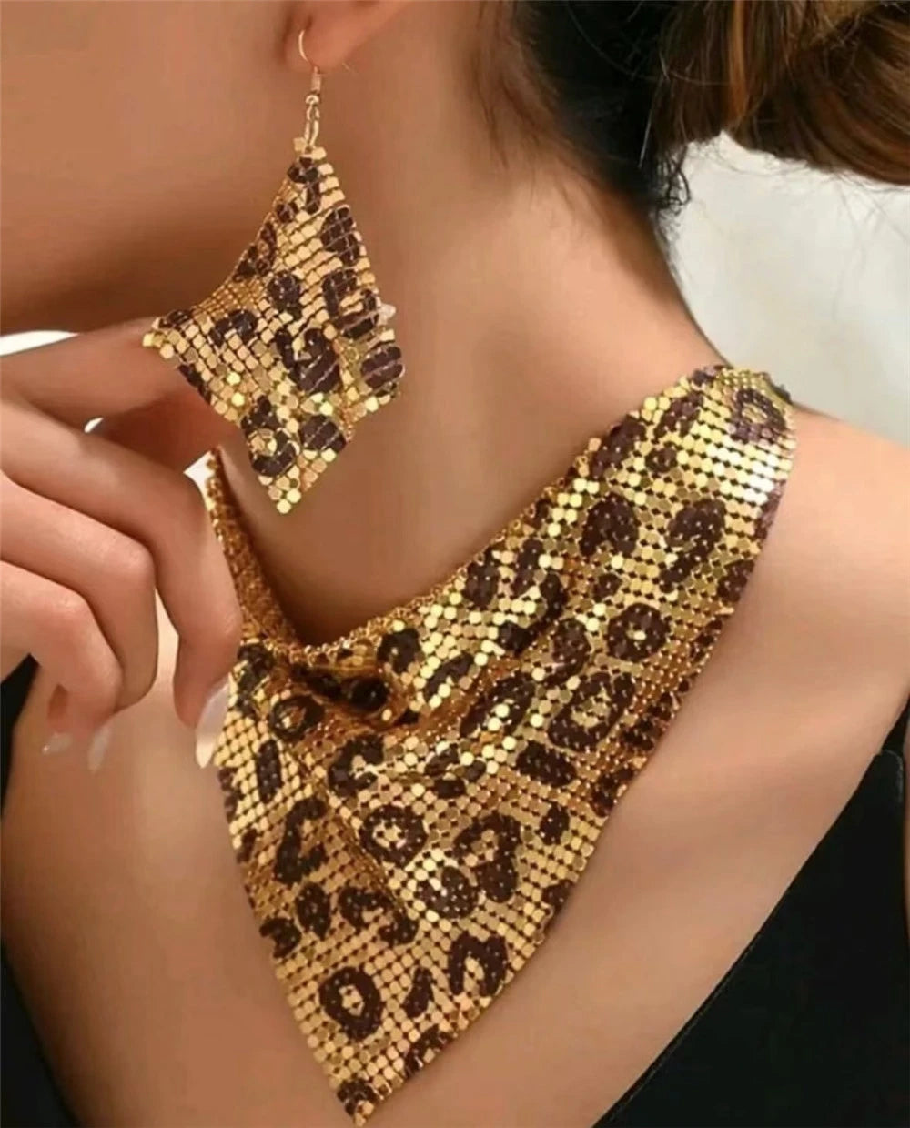 Vintage Leopard Print Necklase and Earrings Jewelry Set