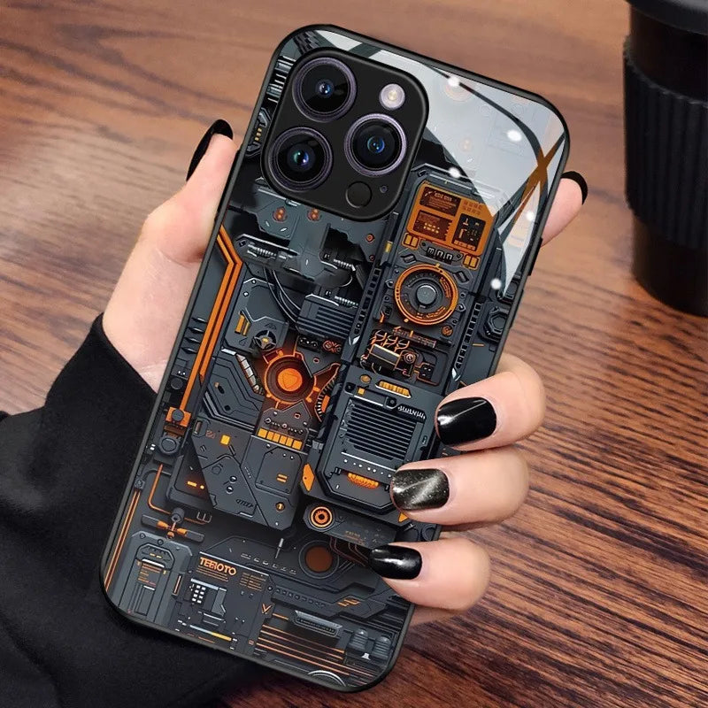 Creative Circuit Board Pattern Glass Phone Case for iPhone