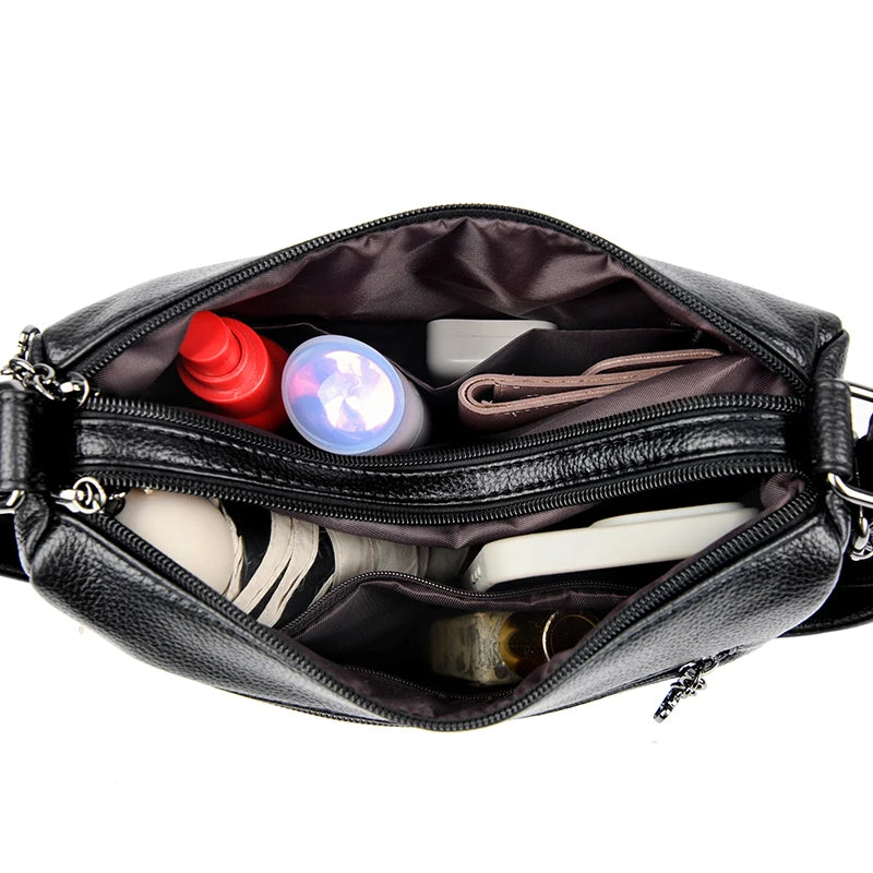 Checker Style Genuine Soft Leather Shoulder Bag