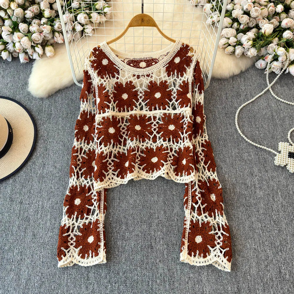 Daisy Crochet Knit Summer Sweater
