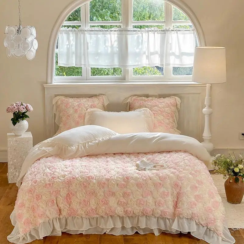 Luxurious  Velvet 3D Roses Bedding Set