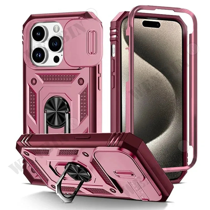 Heavy Duty iPhone Case with Camera 360 Degree Kickstand Cover