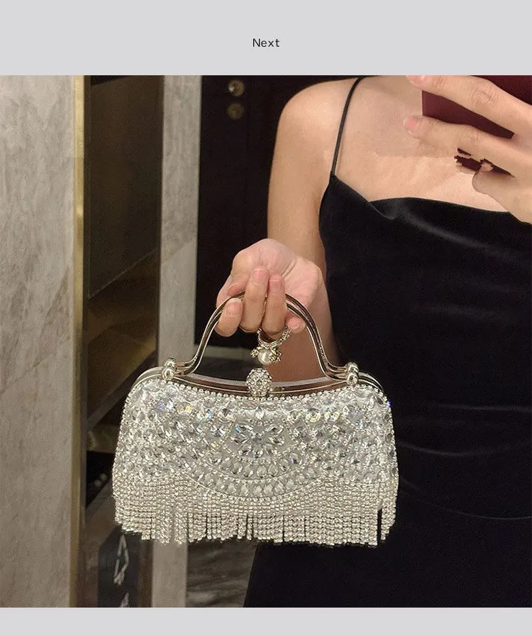 Diamond Evening Gold Clutch Tassel Bag