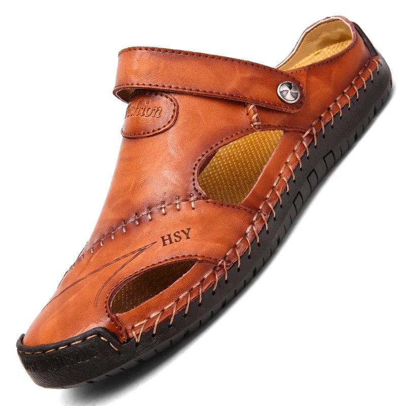 Men’s Premium Leather Sandals – Breathable Slip-On