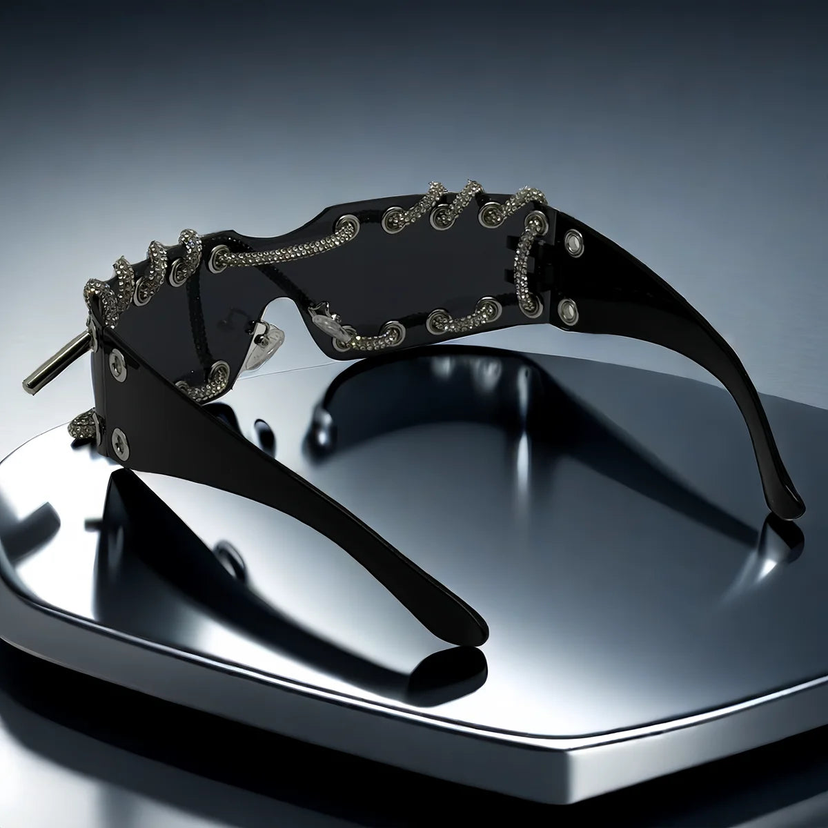 Frameless Crystal Chain One-Piece Sunglasses