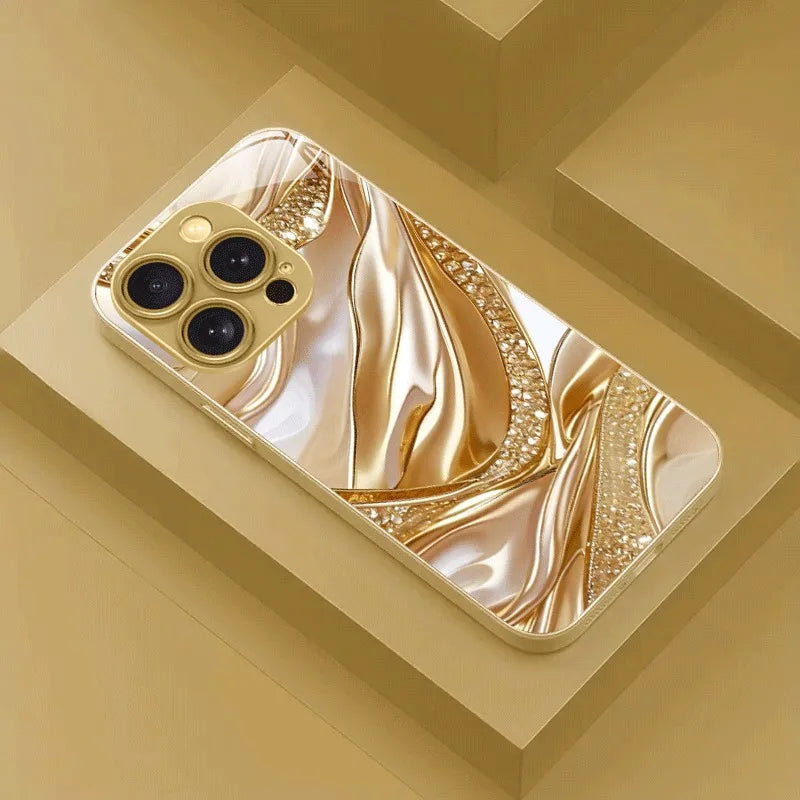 Gold Diamond Flow Silk Pattern Phone Case For iPhone