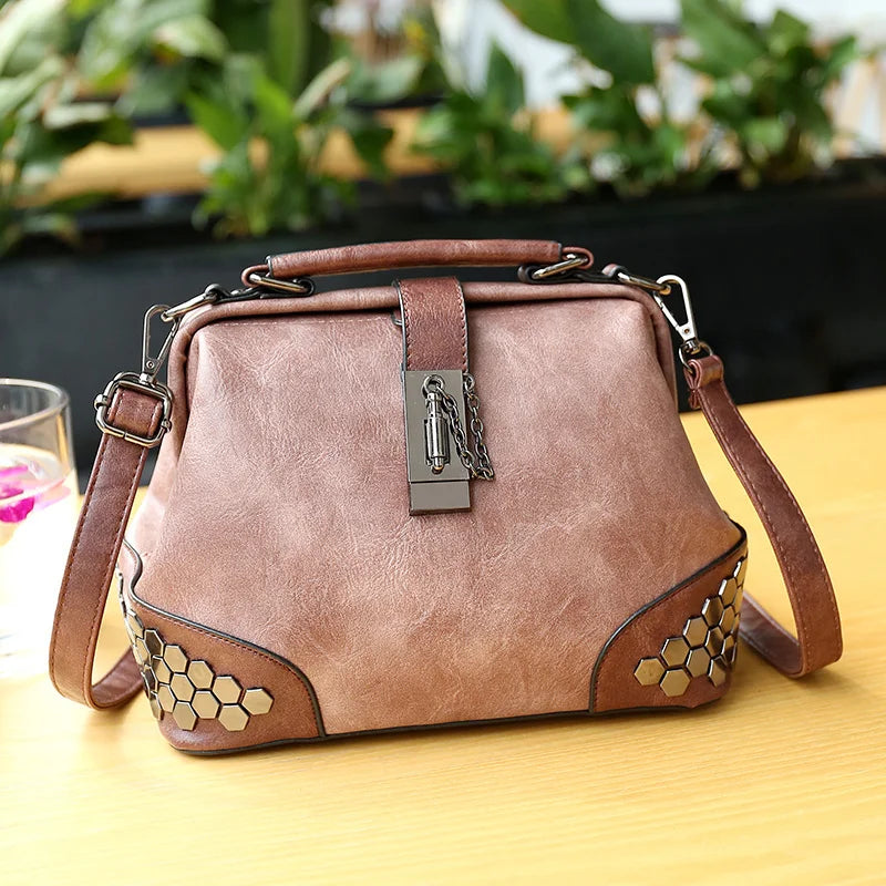 Rivet Leather Shoulder Handbag