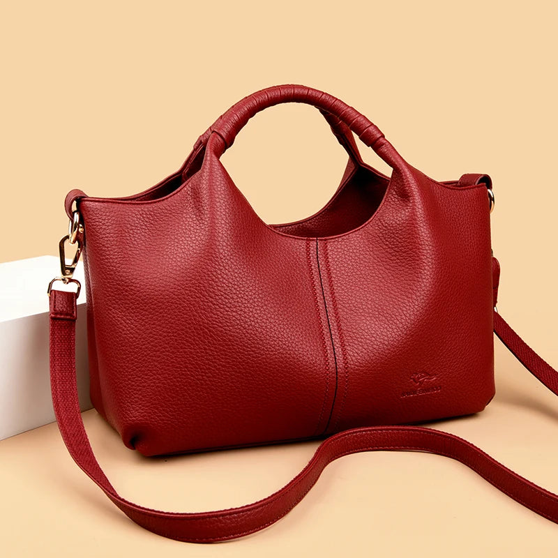 Leather Diagonal Crossbody Tote Bag