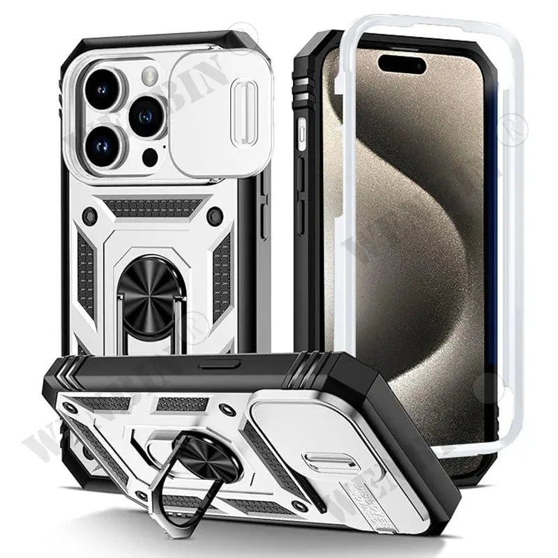 Heavy Duty iPhone Case with Camera 360 Degree Kickstand Cover