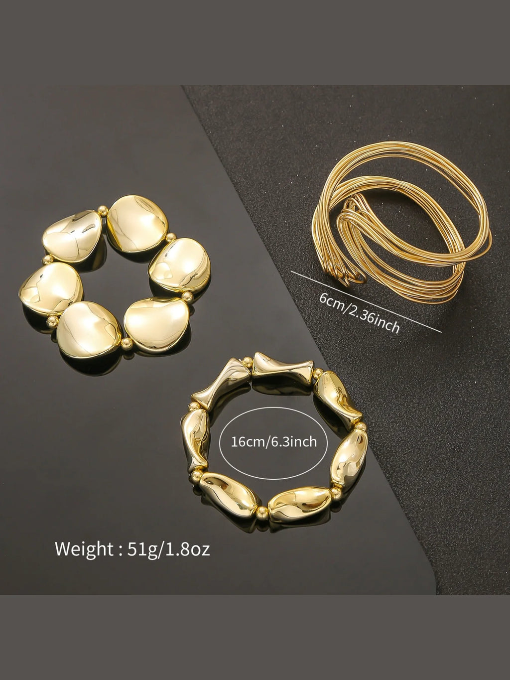 Geometric Twisted Lines Irregular Shaped Open Cuff Bracelet 3 Pieces  Set