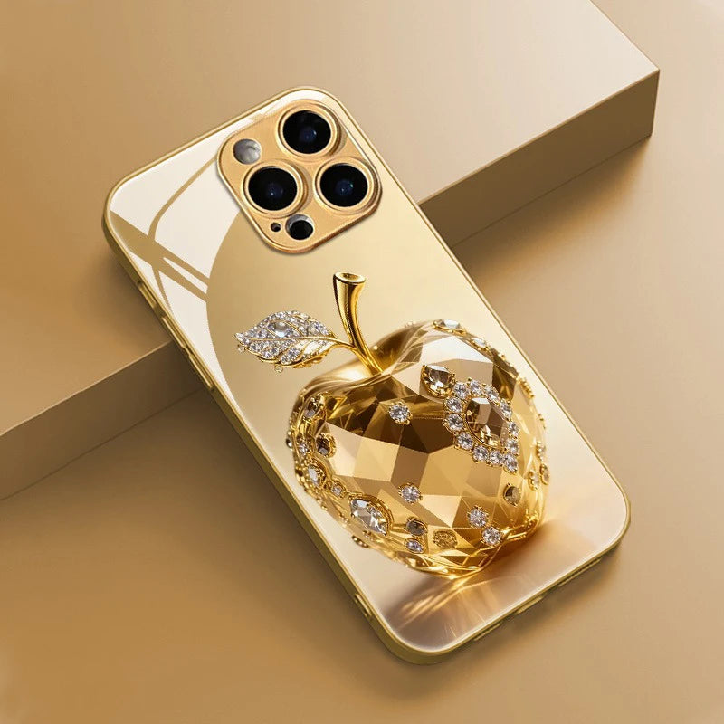 Jewel Apple Gold Metallic Tempered Glass iPhone Case