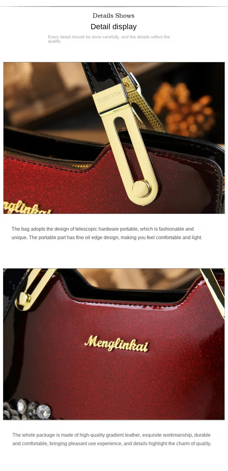Genuine Leather Diamonds Shoulder Handbag