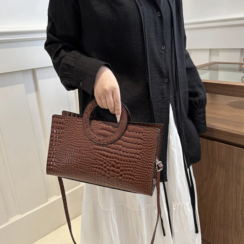 Crocodile Pattern PU Leather Square Handbag