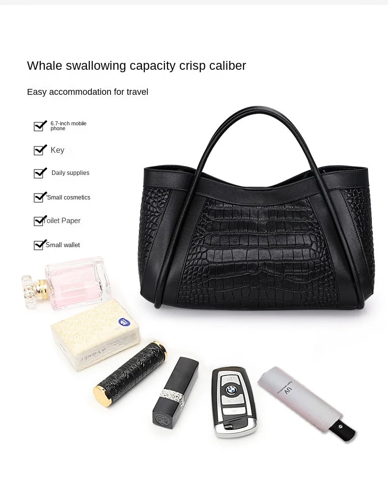 Oversized Crocodile Pattern Leather Tote Shoulder Bag