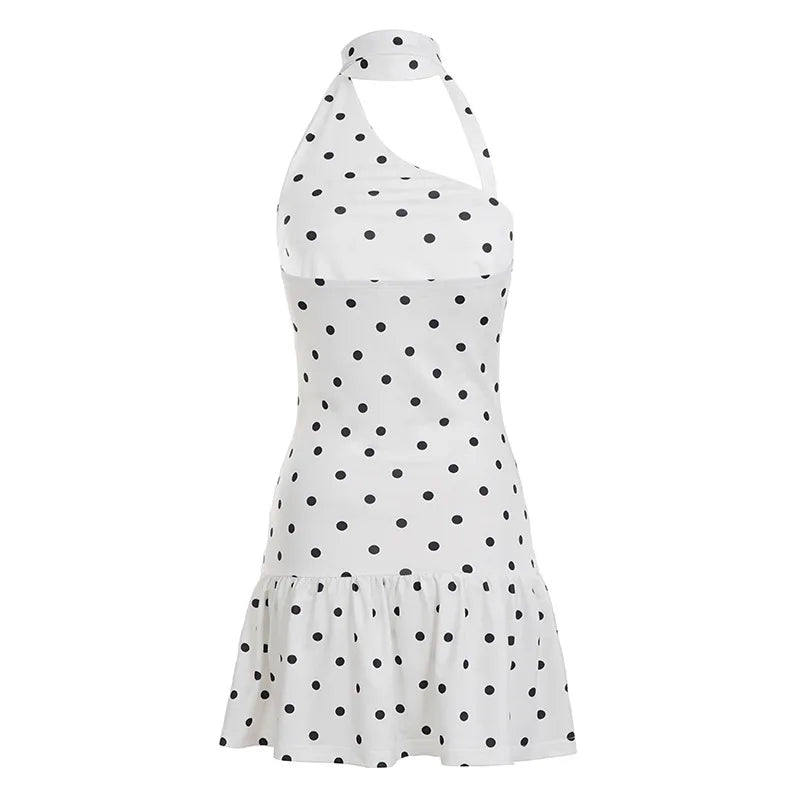 Polka Dot One Shoulder Ruched Waist Bodycon Mini Dress