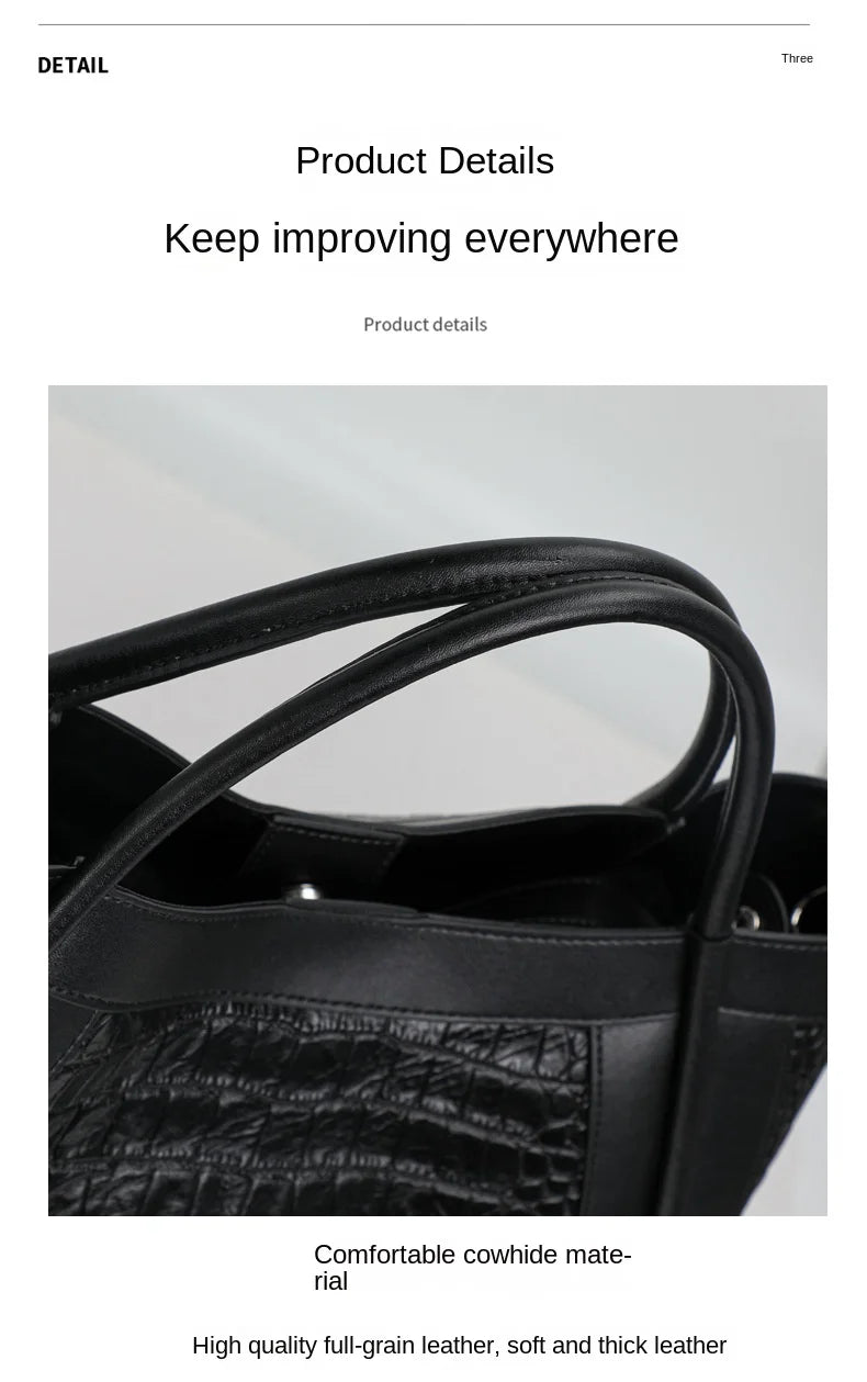 Oversized Crocodile Pattern Leather Tote Shoulder Bag