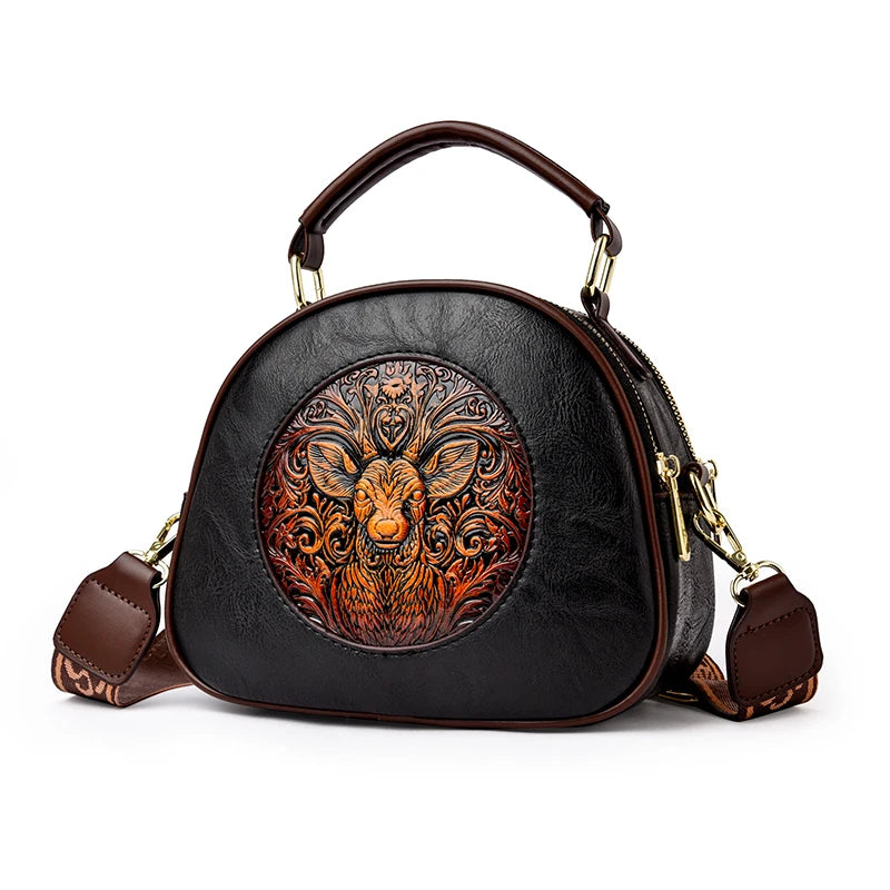 Vintage Embossed Round Shoulder Bag