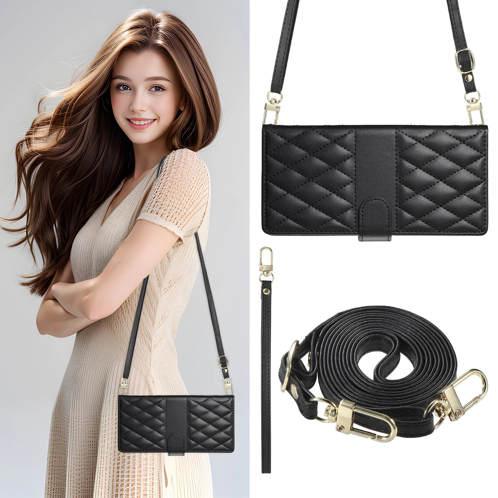 Crossbody Leather Phone Case for Samsung Galaxy – Lanyard Card Wallet Cover