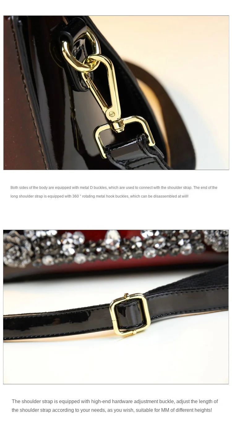 Genuine Leather Diamonds Shoulder Handbag
