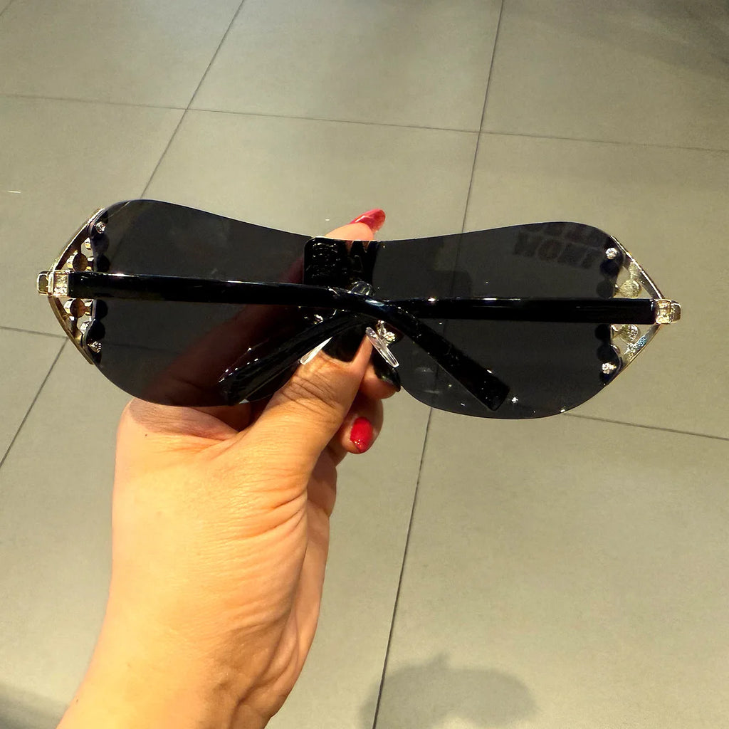 Rimless Women's Sunglasses with Rhinestone Letters