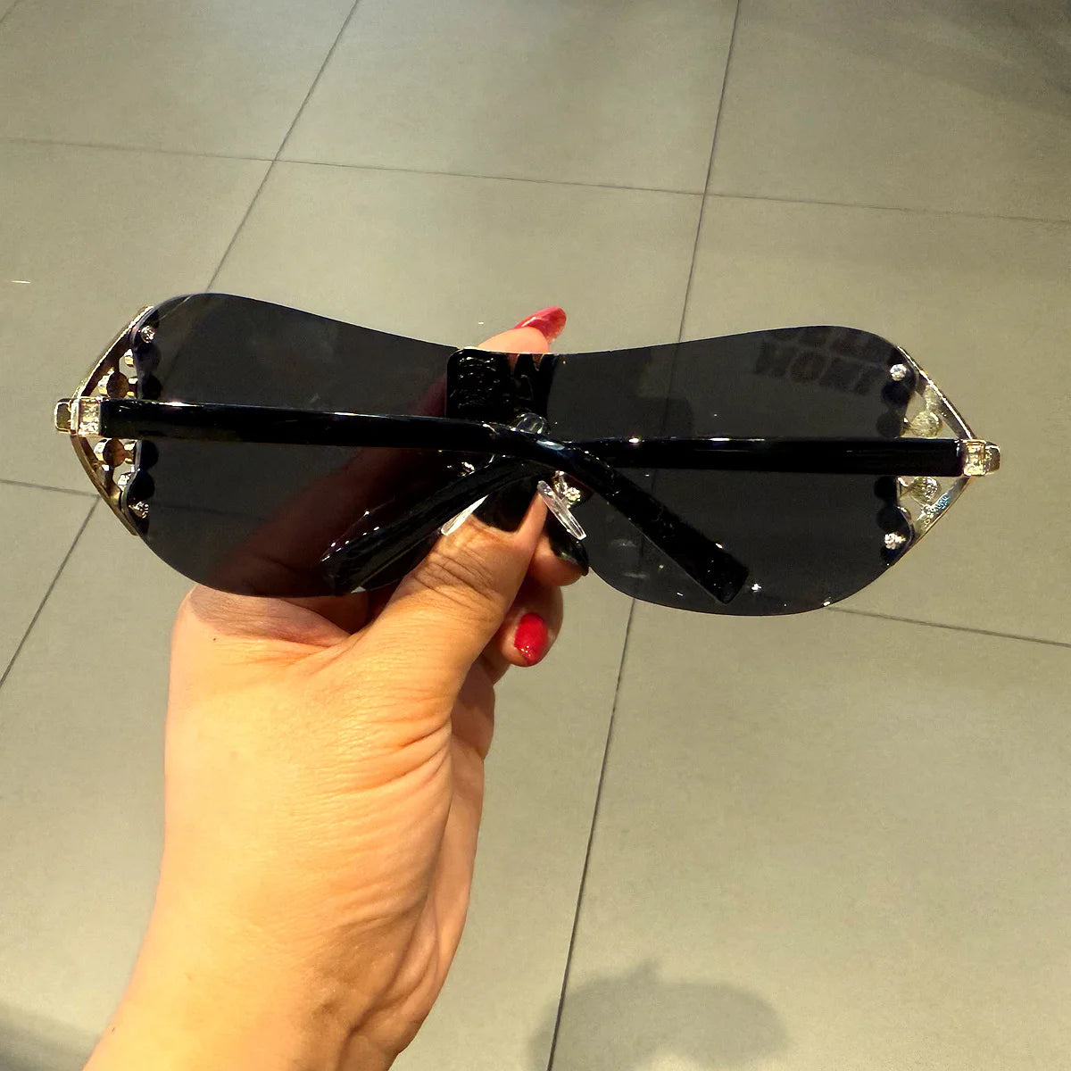 Rimless Women's Sunglasses with Rhinestone Letters