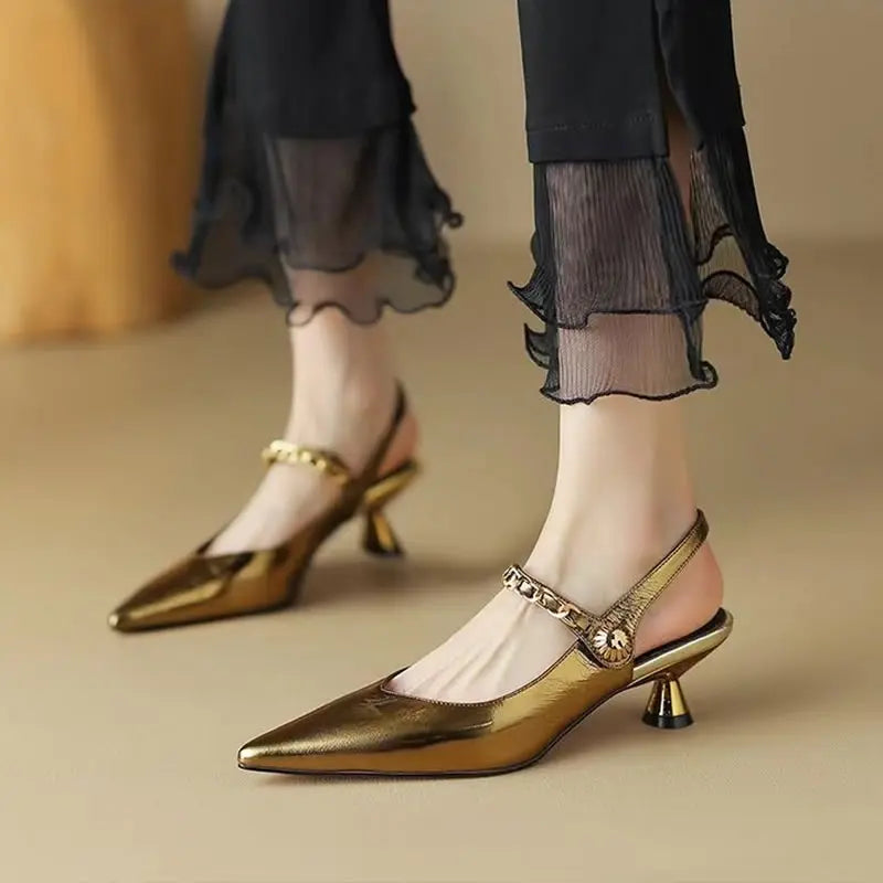 Women’s Rhinestone Slingback Mid Heel Pumps