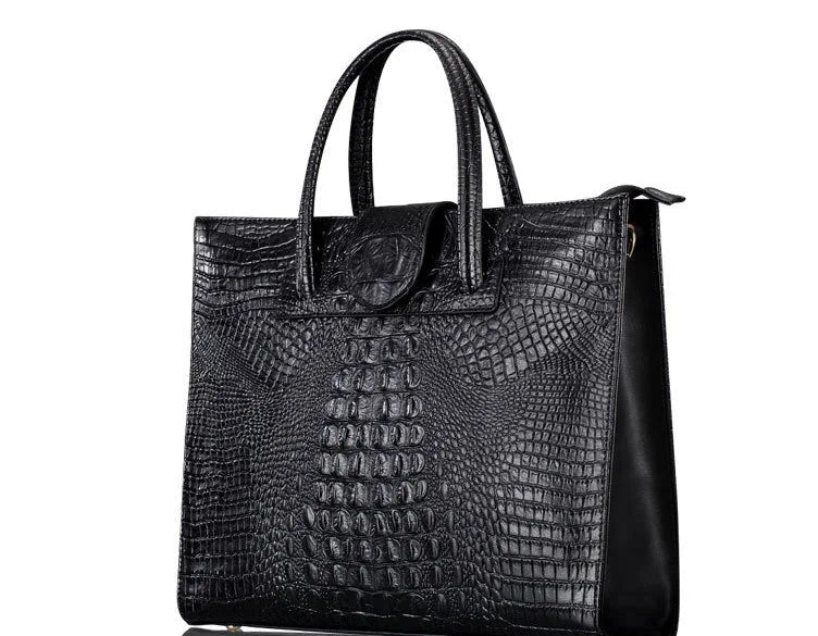 Large Crocodile Pattern Genuine Leather Shoulder Bag