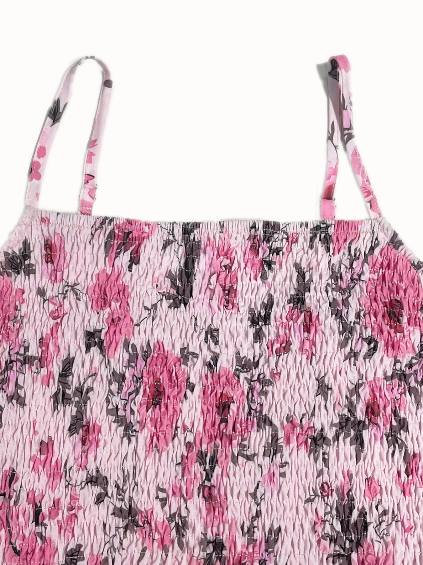 Floral Print Shirred Spaghetti Strap Dress