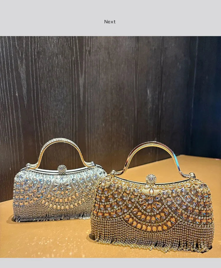 Diamond Evening Gold Clutch Tassel Bag
