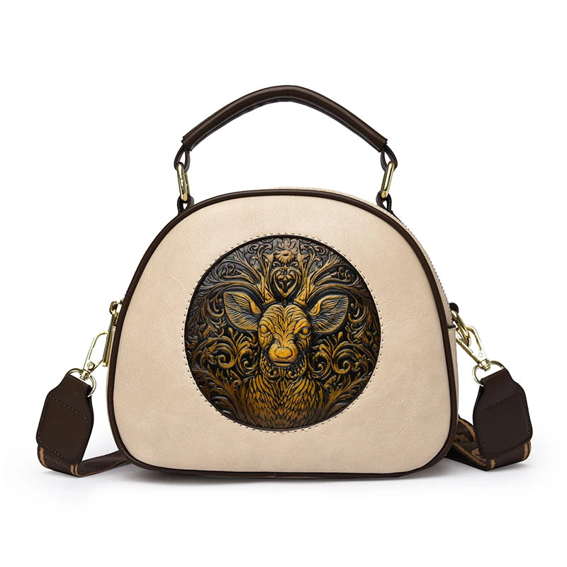 Vintage Embossed Round Shoulder Bag