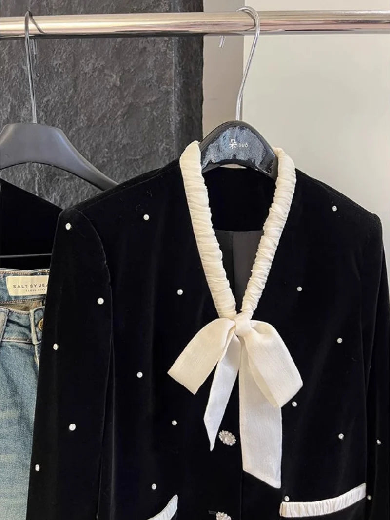 Elevated Pearl Beading Velvet Jacket