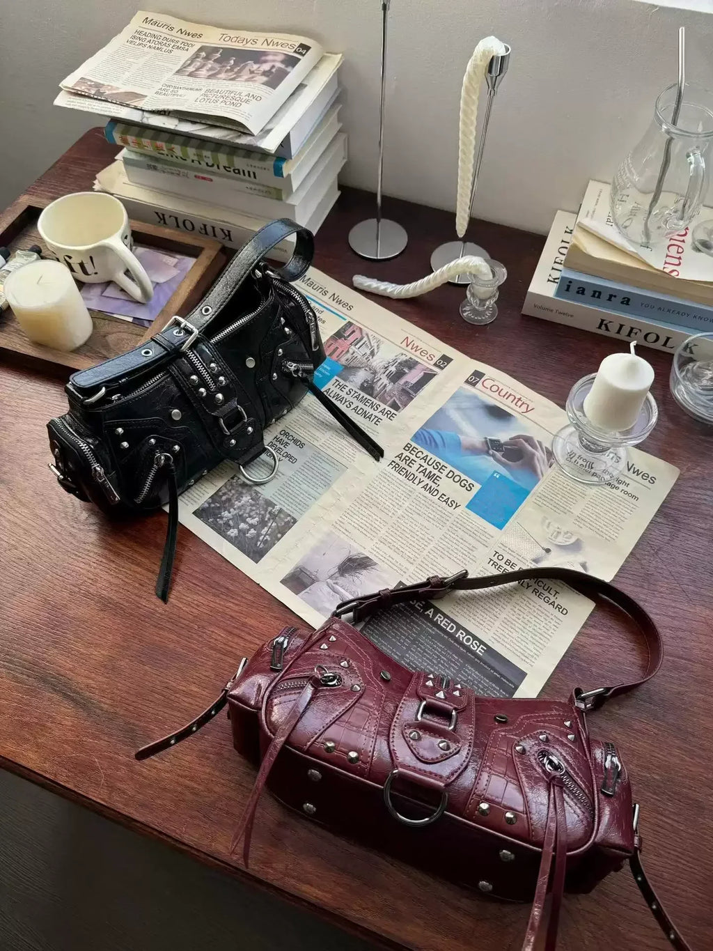 Women’s Studded PU Leather Shoulder Bag