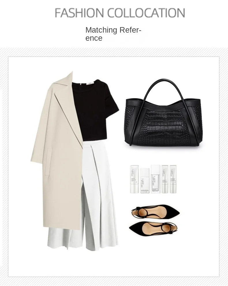 Oversized Crocodile Pattern Leather Tote Shoulder Bag