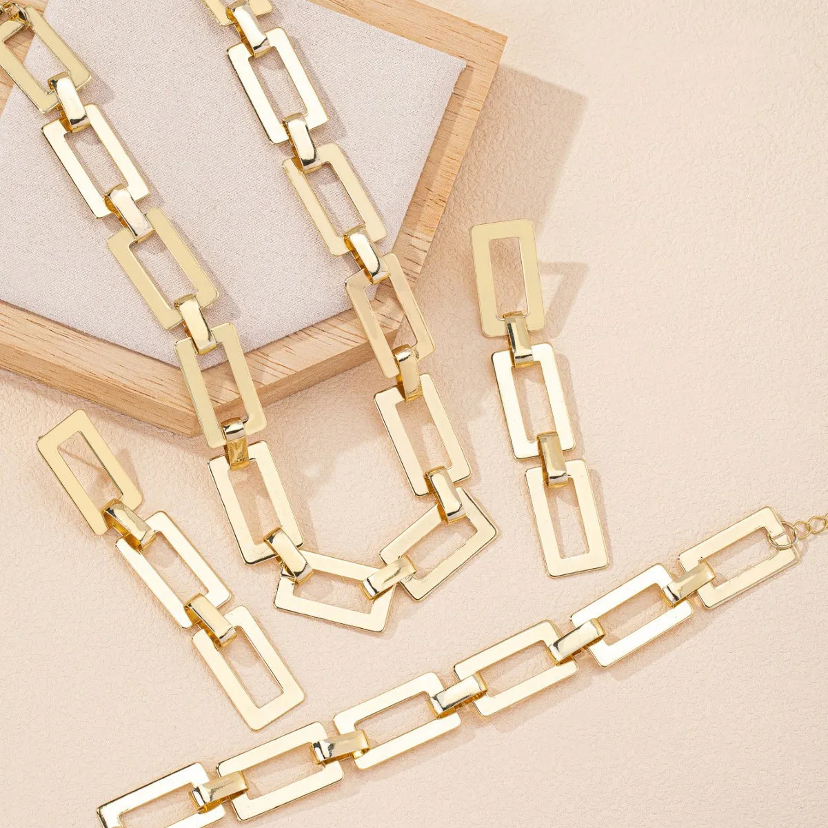 3PCS Stainless Steel Geometric Necklace/Earrings/Bracelet Set